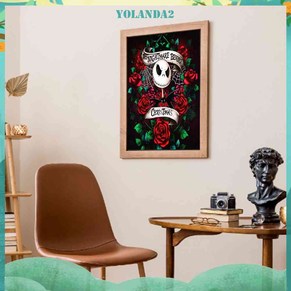 Tranh Đính Đá Kim Cương Toàn Bộ 5D DIY Hình Đầu Lâu Hoa Hồng