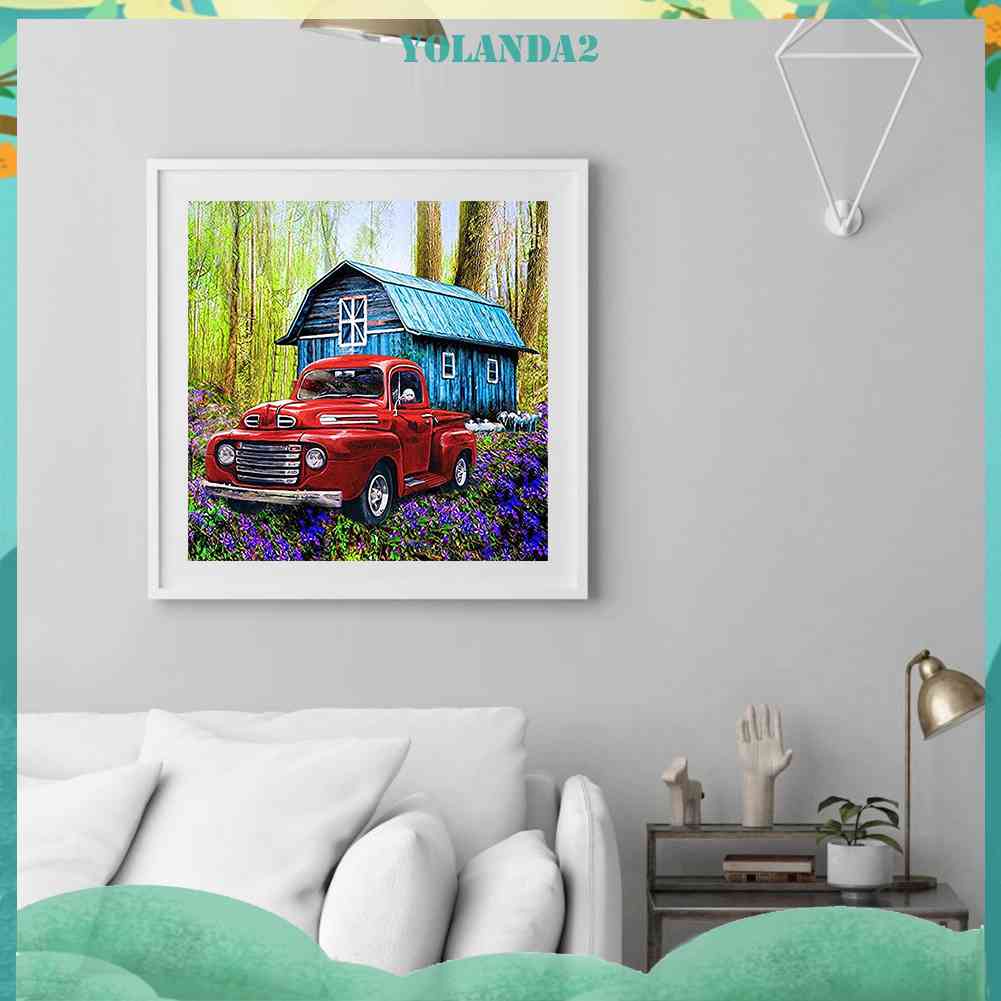 Tranh Đính Đá Kim Cương Toàn Bộ 5D DIY Hình Vẽ Xe Hơi Màu Đỏ