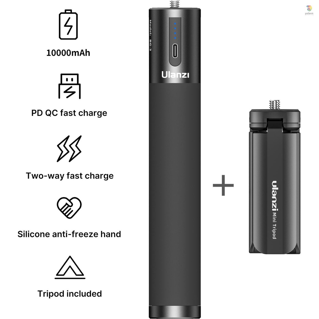 Sạc Dự Phòng 10000mAh Hai Cổng USB-A &amp; Type-C Có Giá Đỡ Ba Chân Mini Kỹ Thuật Số / Điện Thoại Thông Minh / Máy Ảnh Không Gương