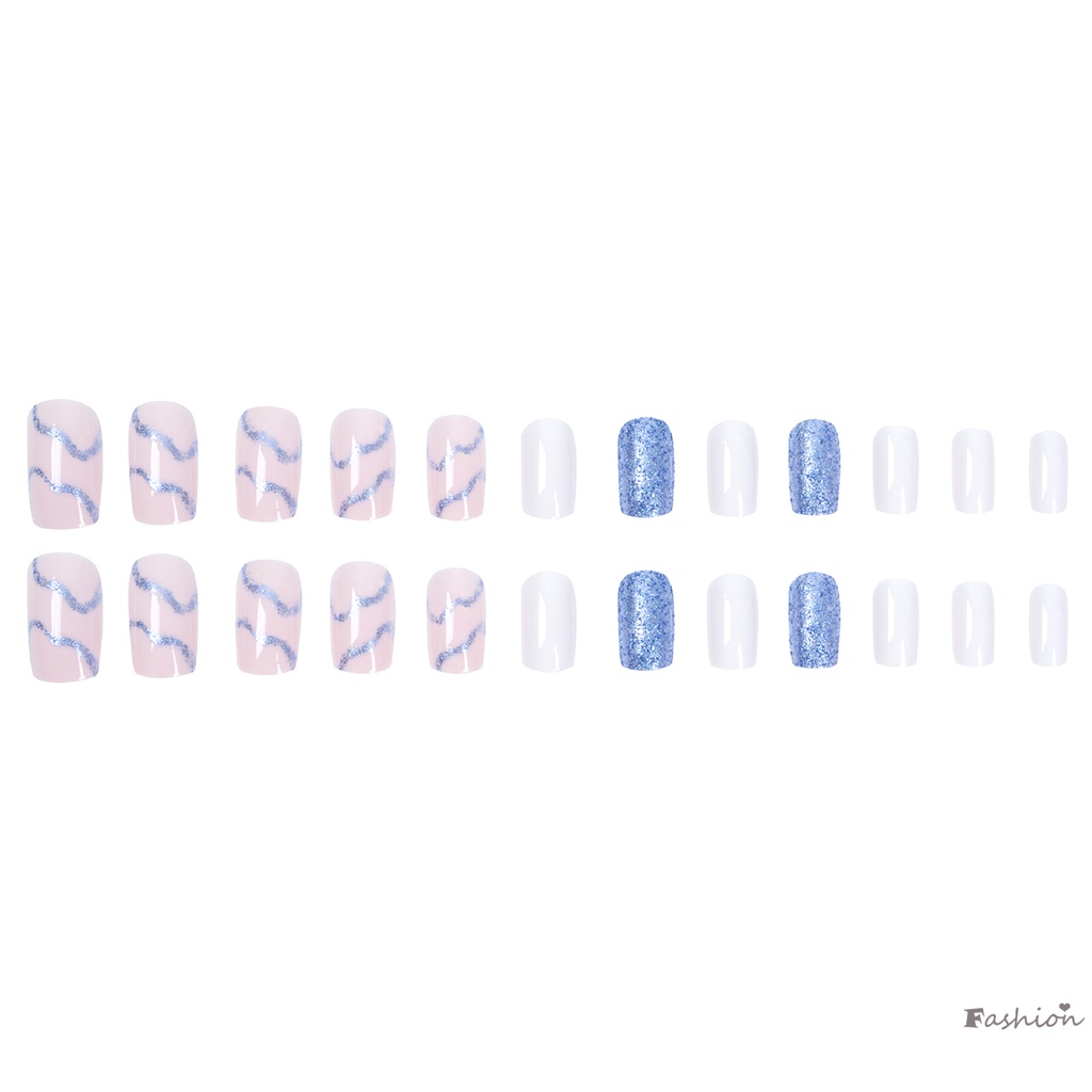 Bộ Móng Tay Giả Hình Vuông Đính Sequin Siêu Linh Hoạt Lâu Trôi