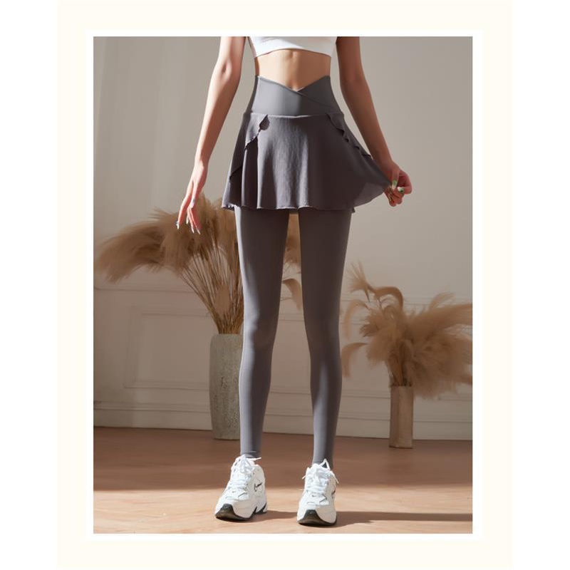 New fake two-piece quick-drying yoga quần dài thắt lưng cao lưới co giãn thoáng khí quần thể dục