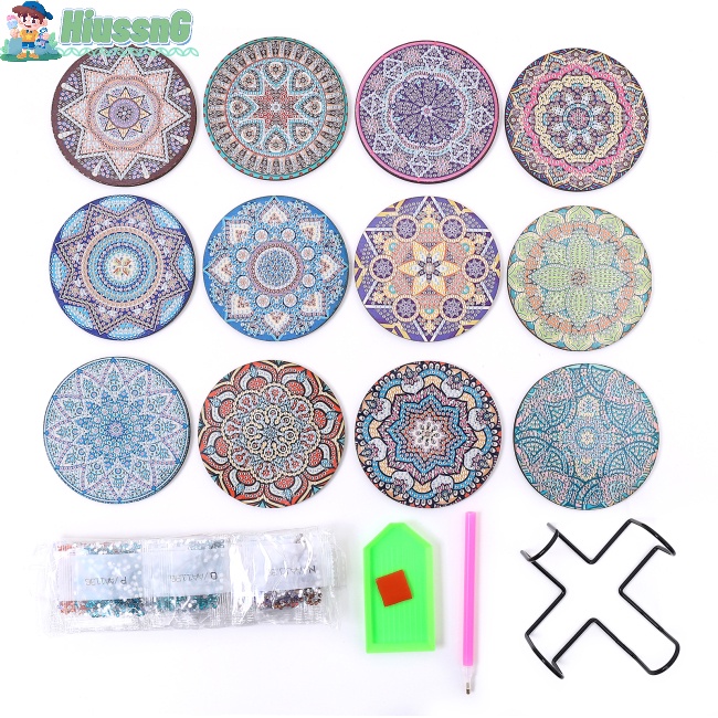 Bộ 12 Đế Lót Ly Họa Tiết Mandala Độc Đáo Diy