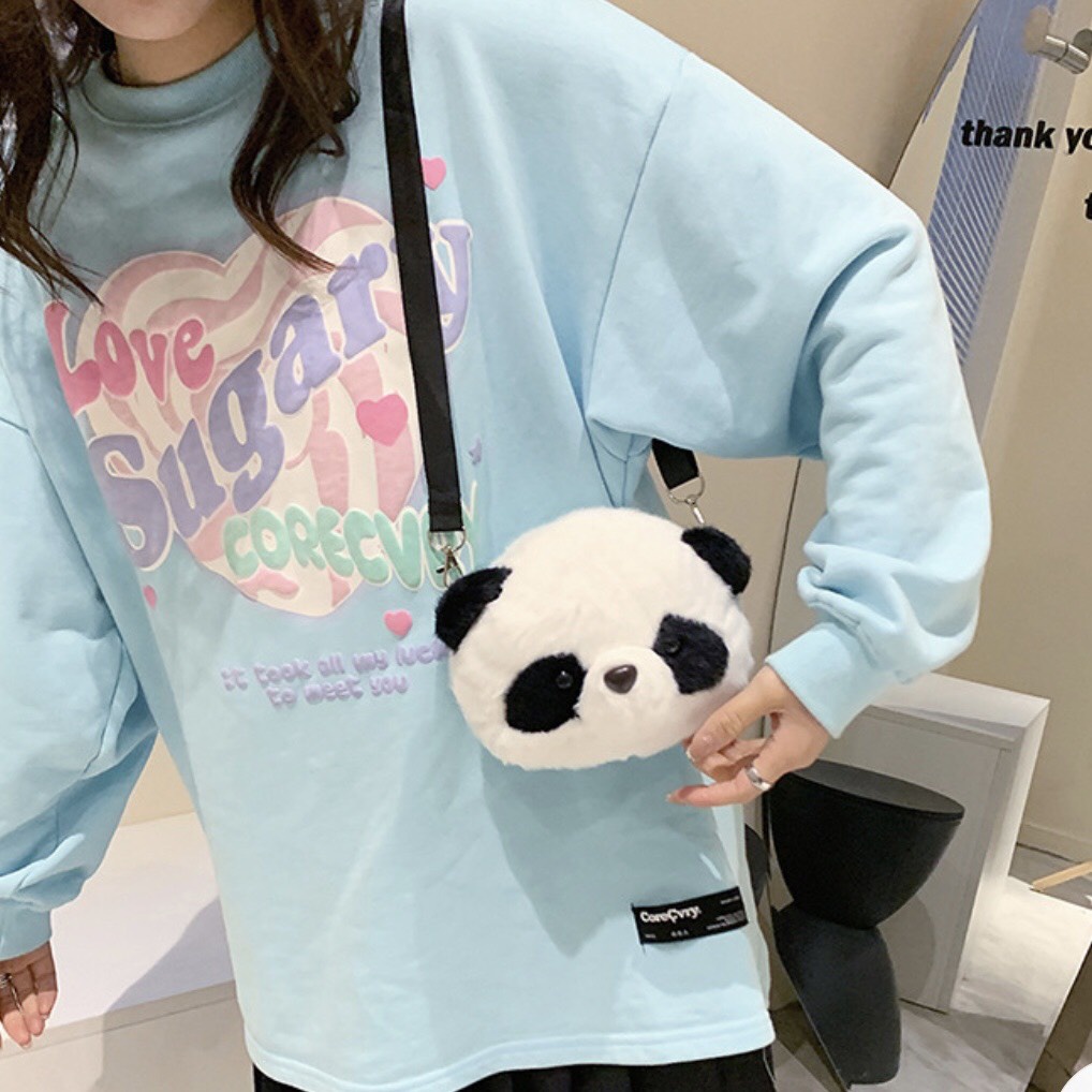 Túi Đeo Chéo Gấu Bông Hình Mặt Gấu Trúc Dễ Thương