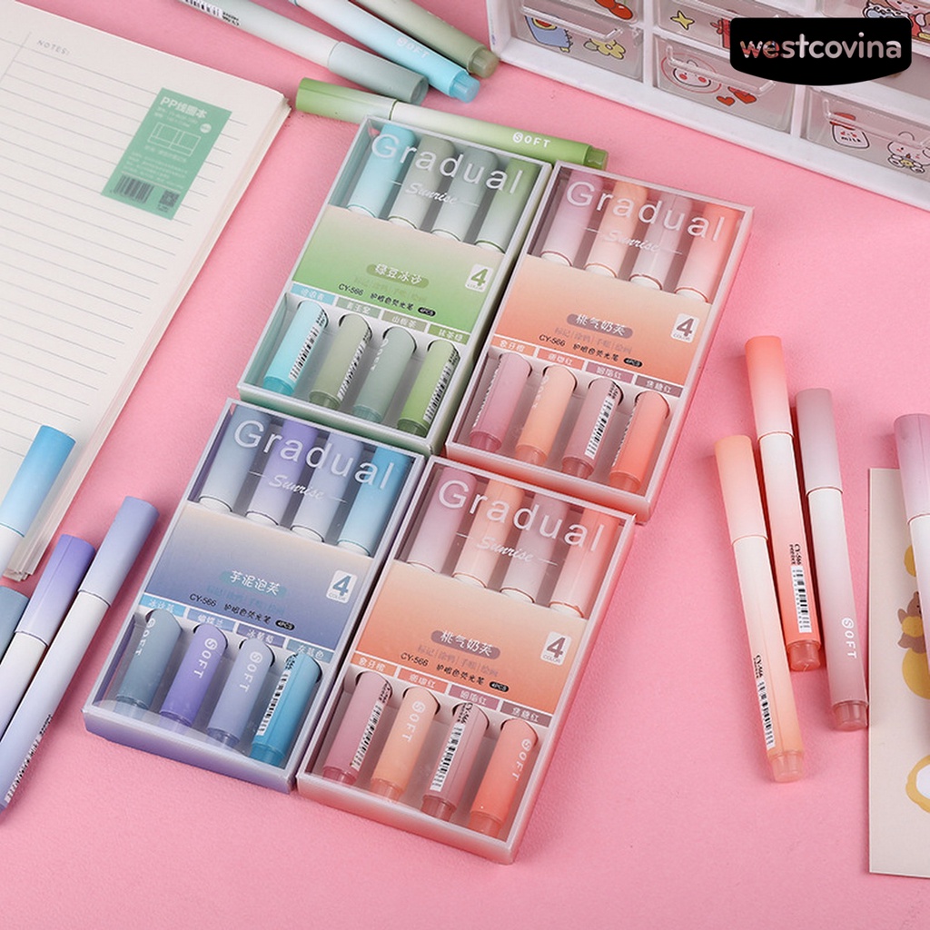 [COD]♪1 Set Bút Lông Mực Đầu Nghiêng Màu Sắc Gradient