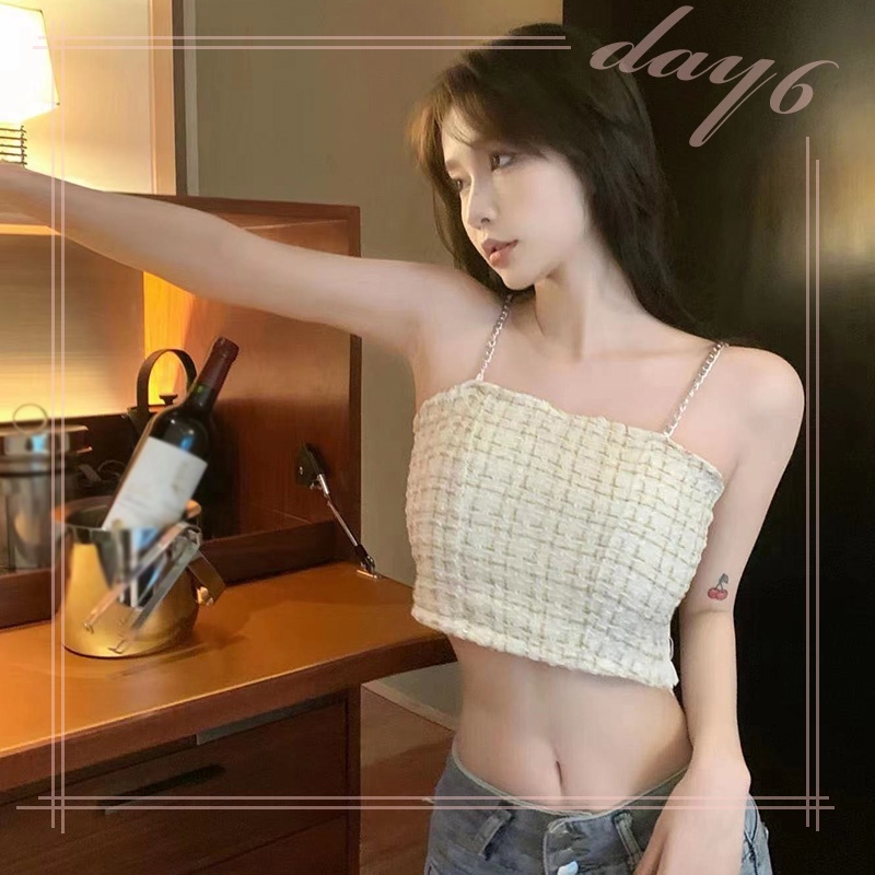 Áo Croptop Hai Dây Vải Lụa Họa Tiết Kẻ Sọc Dáng Ôm Thời Trang Quyến Rũ Cho Nữ