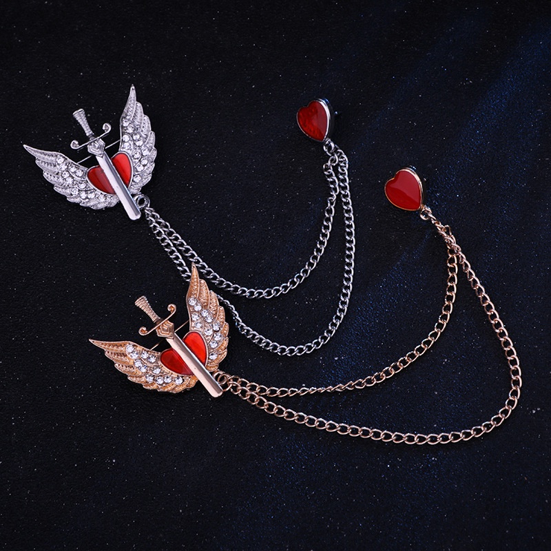 Trâm Cài Áo Hình Đôi Cánh Thiên Thần Phối Tua Rua Màu Đỏ Thời Trang Cho Cặp Đôi