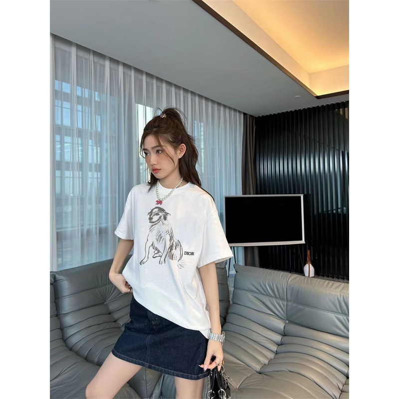 Áo Thun Tay Ngắn Cổ Tròn In Hình Chú Chó Dễ Thương Thời Trang D-io * 88