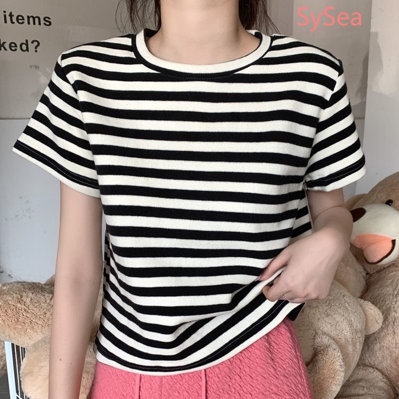 Áo Dệt Kim Kẻ Sọc Dáng Rộng Thời Trang Mùa Hè Hàn Quốc Cho Nữ