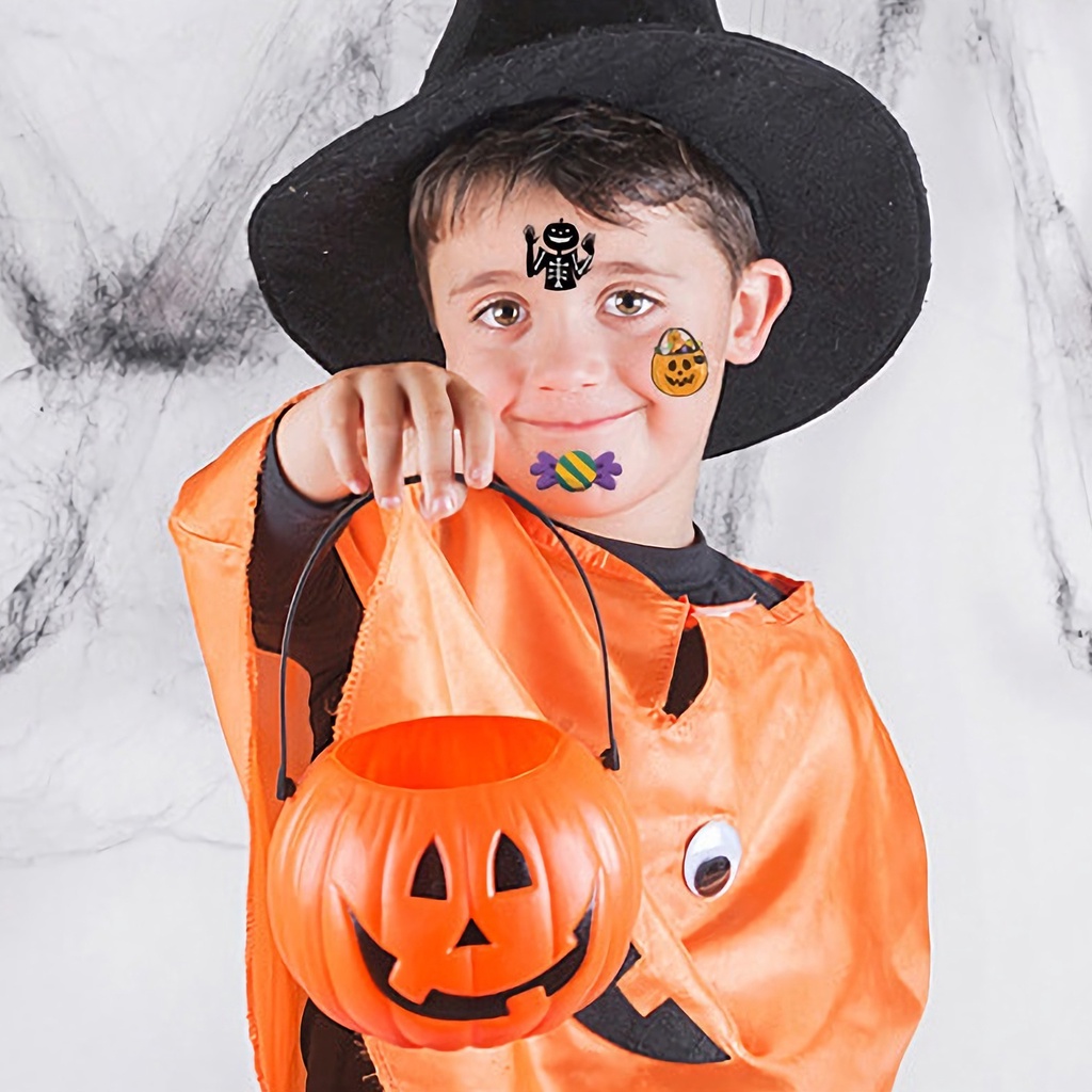 Hình Xăm Dán Chống Nước Chống Mồ Hôi Chống Rơi Hình Bí Ngô Halloween Dành Cho Trẻ Em