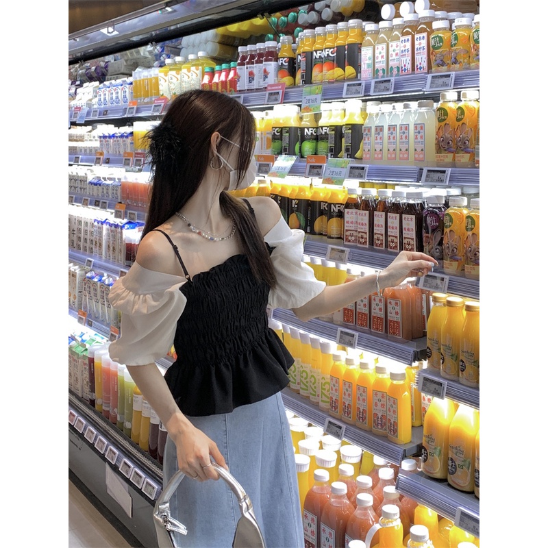 Áo Dệt Kim Tay Phồng Giả Hai Lớp Dáng Ngắn Thời Trang Cá Tính Cho Nữ