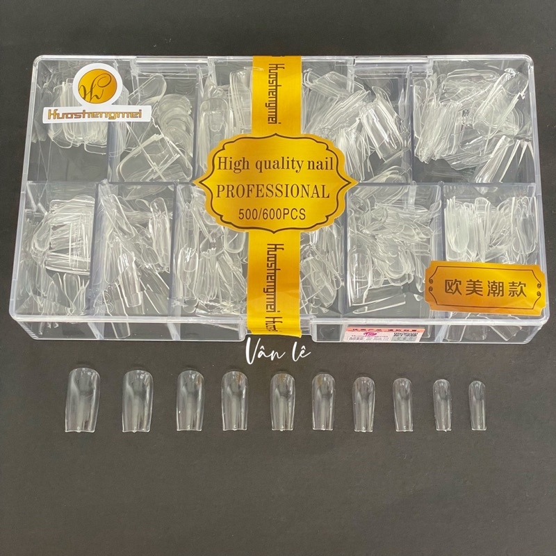 Móng úp hsm tem vàng các form hộp 500 móng chính hãng Có sẵn