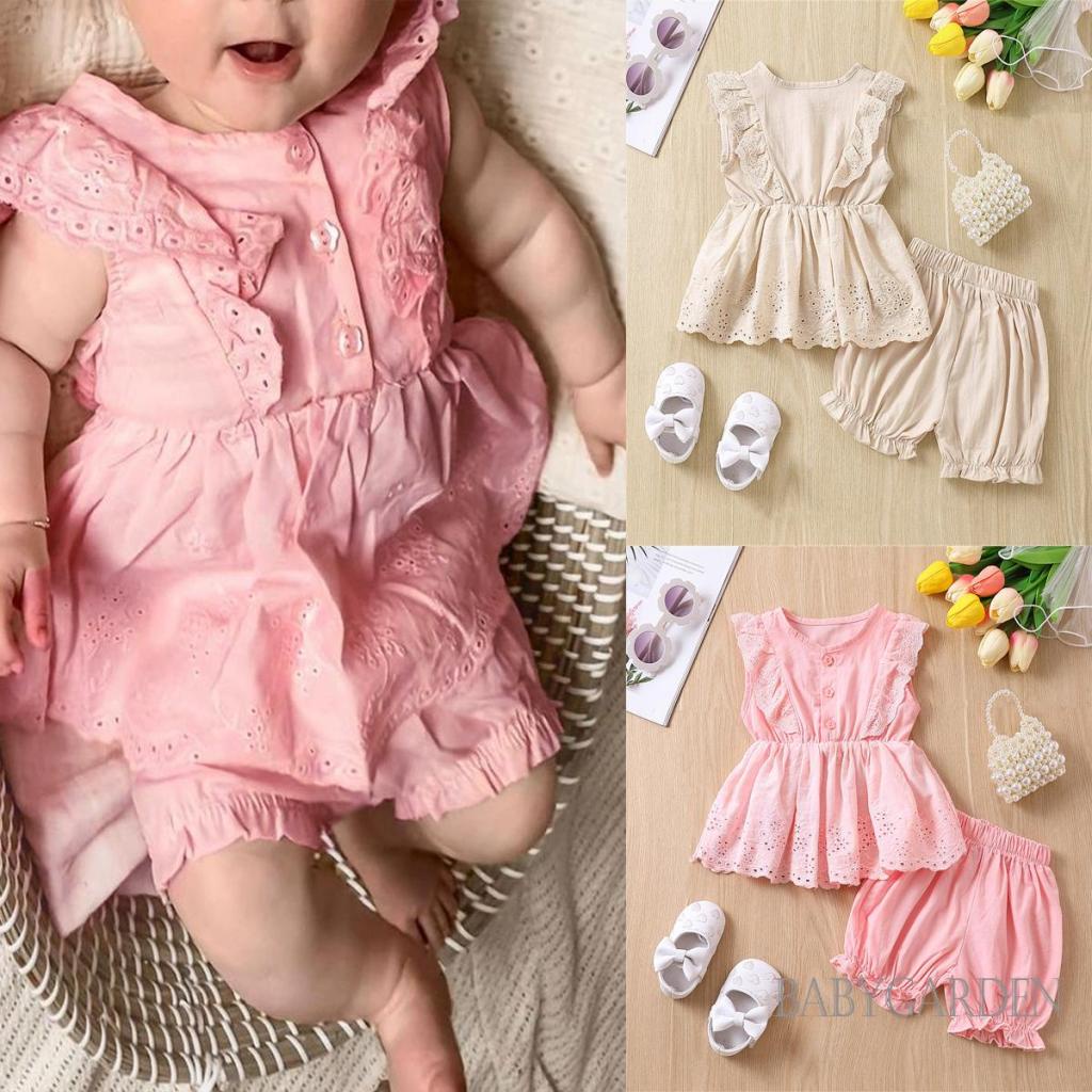 Set Áo Cổ Tròn Không Tay 9 Tháng + Quần Short Thời Trang Cho Bé Gái