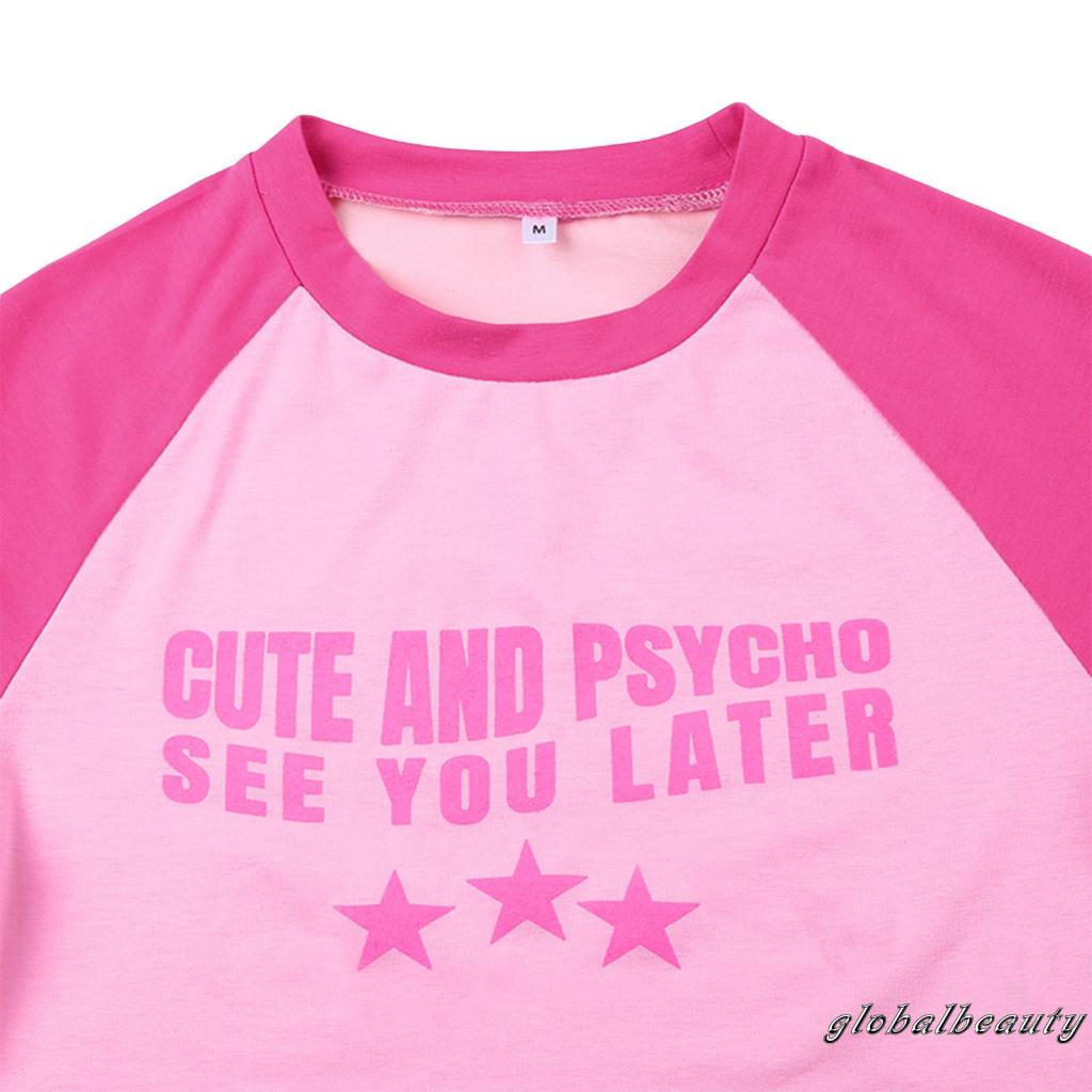 Áo Thun Croptop Tay Ngắn Màu Sắc Tương Phản In Chữ Thời Trang Mùa Hè Dành Cho Nữ