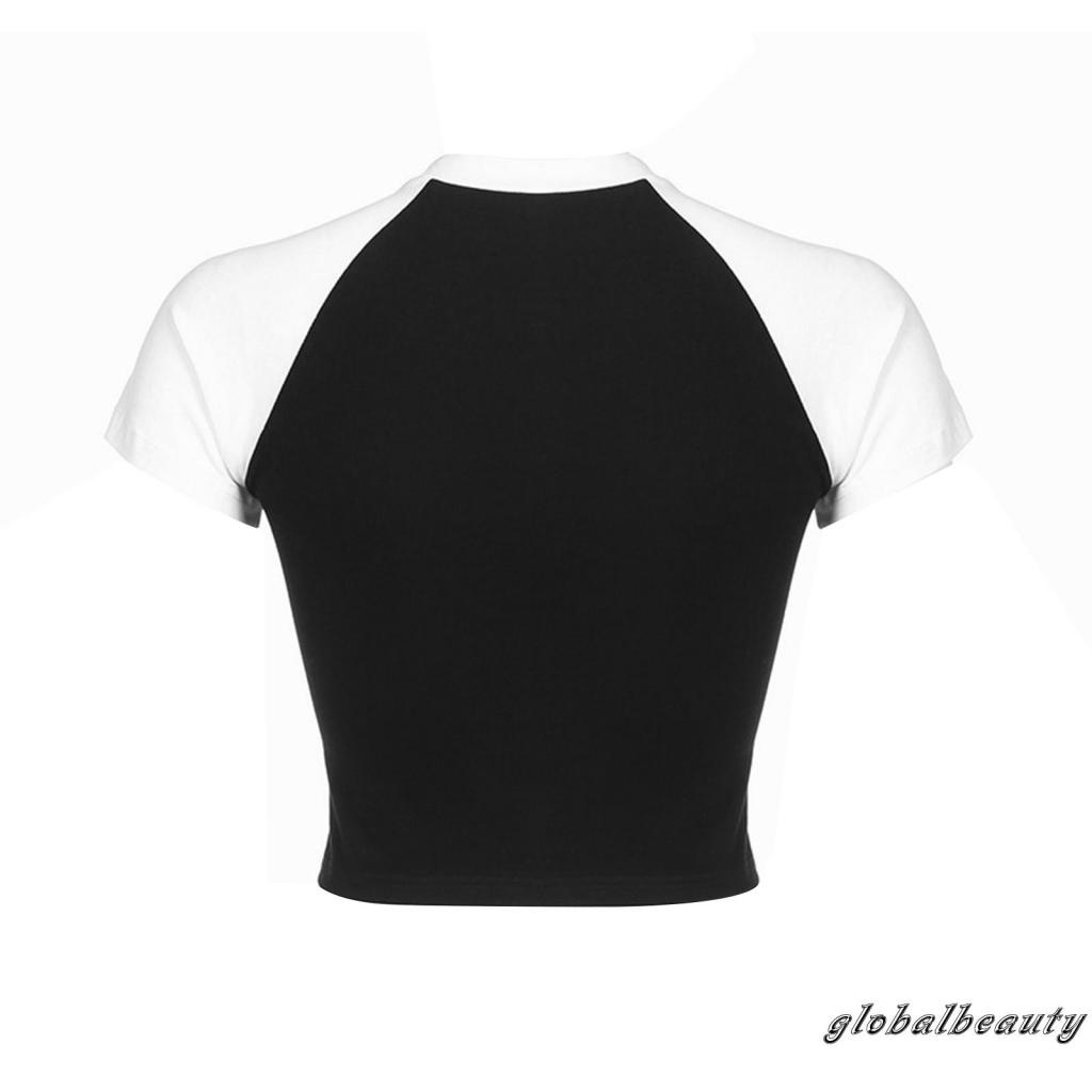 Áo Thun Croptop Tay Ngắn Màu Sắc Tương Phản In Chữ Phong Cách Đường Phố Thời Trang Mùa Hè Cho Nữ