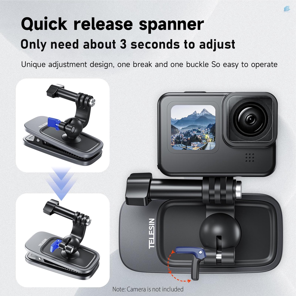 TELESIN Kẹp Gắn Ba Lô Cam 3600 / 360Mm Đa Ứng Dụng°Kẹp Gắn Dây Đeo Có Thể Điều Chỉnh Nhanh 11 / 10 / 9 / 8