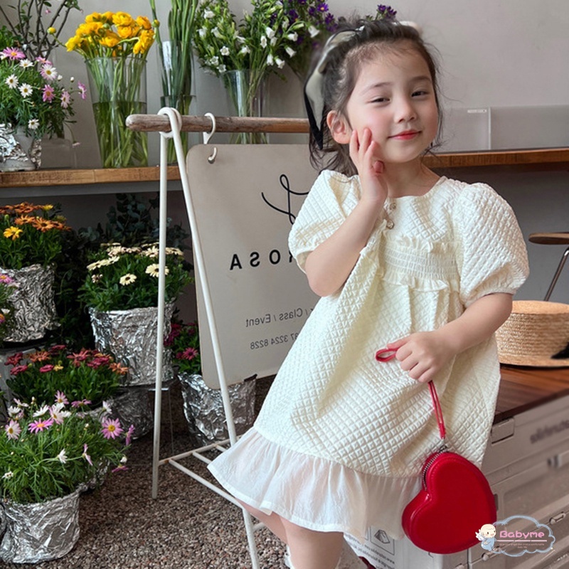 Đầm Công Chúa Cổ Tròn Tay Phồng Dễ Thương Thoải Mái Thời Trang Cho Bé Gái