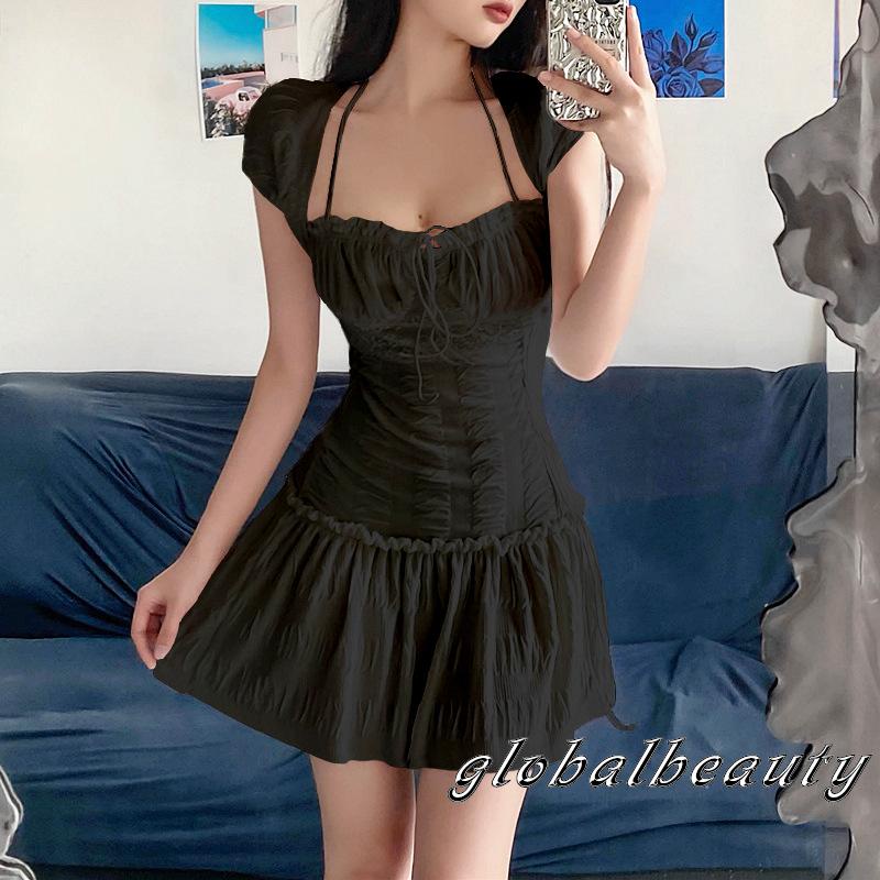 Đầm Ngắn Tay Ôm Dáng Kiểu Dây Rút Thời Trang Mùa Hè Cho Nữ