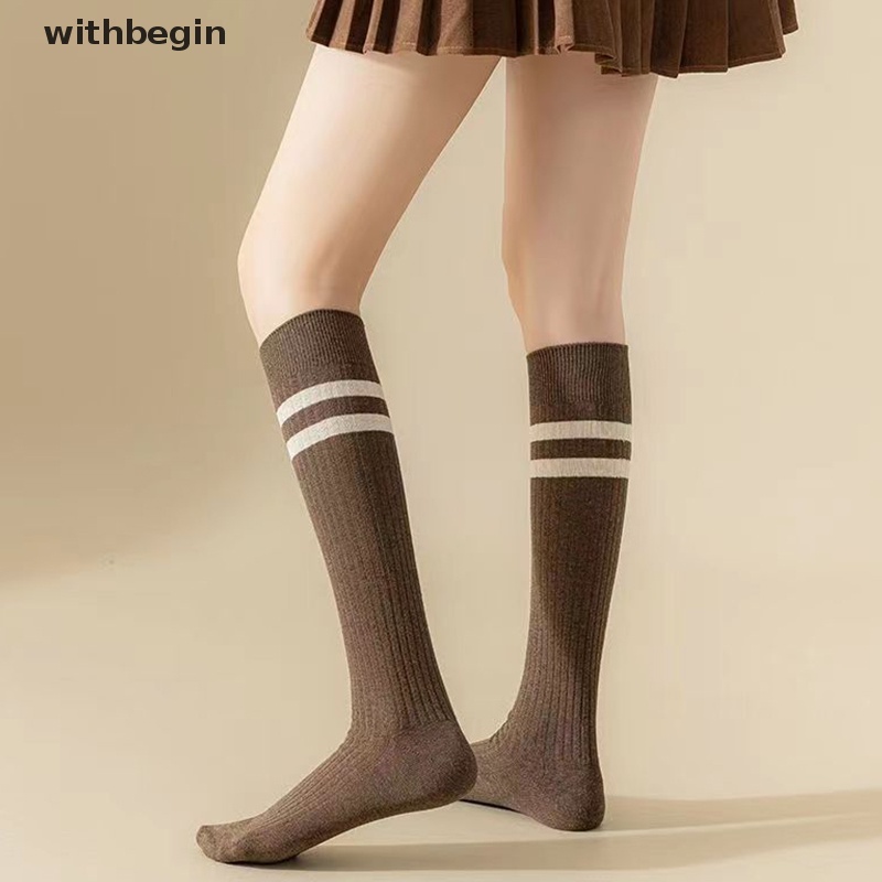 1 Đôi Vớ Dài Ngang Bắp Chân Mỏng Thoáng Khí Thoải Mái Họa Tiết Kẻ Sọc Phong Cách Nhật Bản Cổ Điển