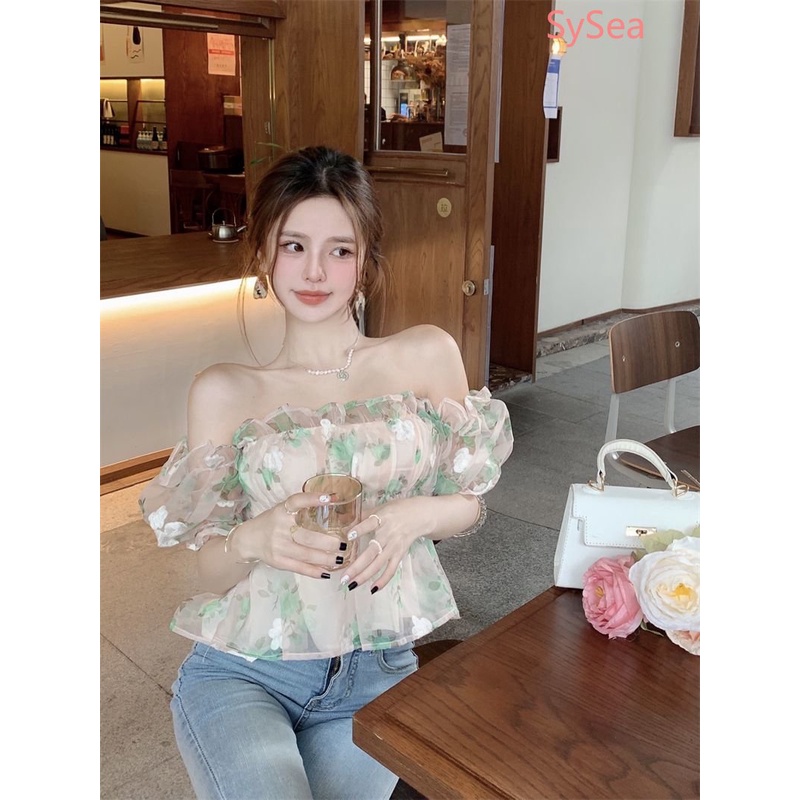 Áo Hoa Trễ Vai Phong Cách Hàn Quốc Xinh Xắn Cho Nữ