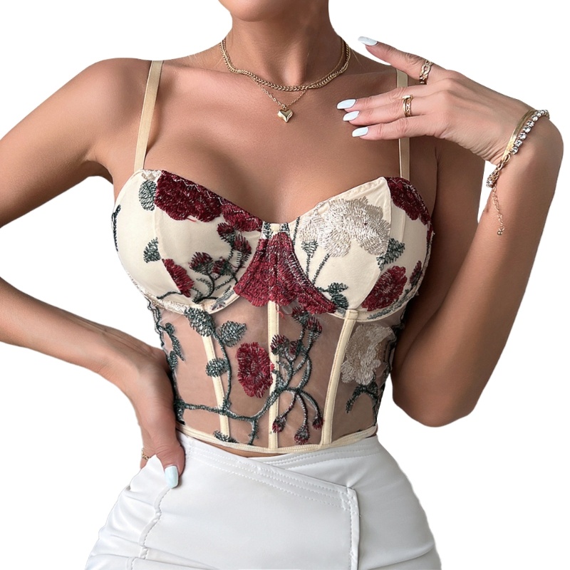 Áo Lửng Hai Dây Thêu Hoa Thời Trang Gợi Cảm Cho Nữ