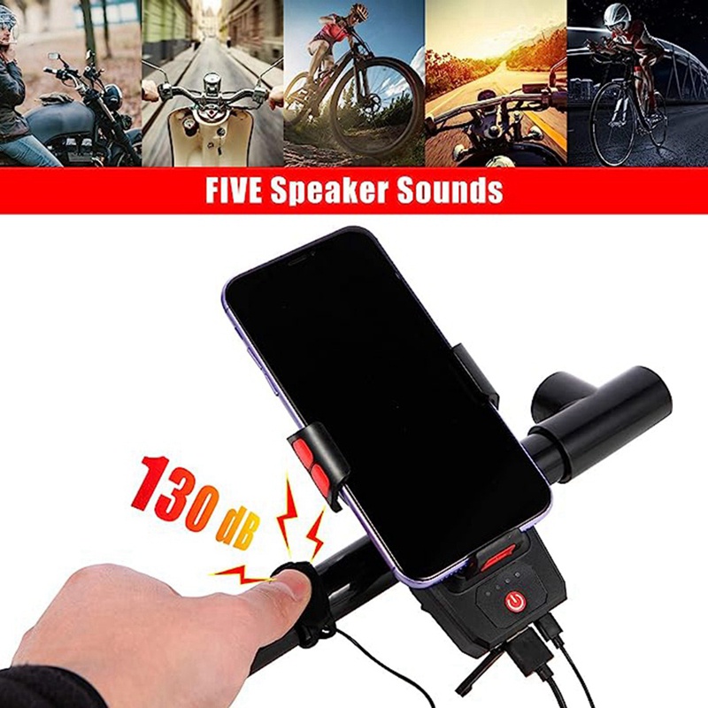 Đèn LED Sạc USB Chống Thấm Nước Kèm Giá Đỡ Điện Thoại Tiện Dụng Cho Xe Đạp