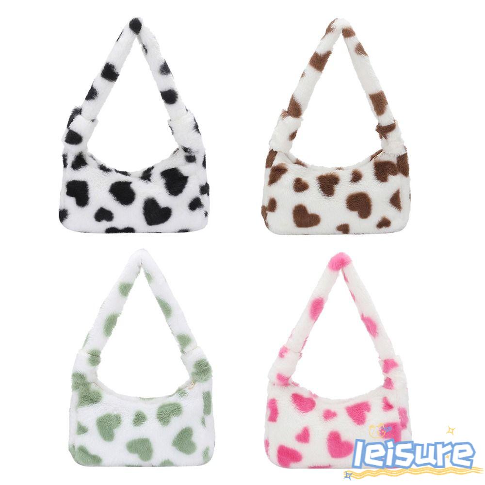 Túi Tote Đeo Vai Phối Lông In Họa Tiết Trái Tim Thời Trang Thu Đông