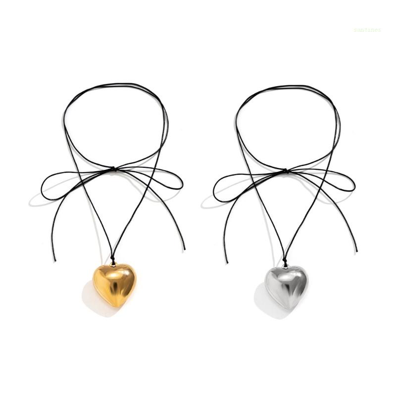 Vòng Cổ Choker Mặt Trái Tim Lớn Thắt Nút Thanh Lịch Có Thể Điều Chỉnh Trang Sức Năm Mới Dành Cho Nữ