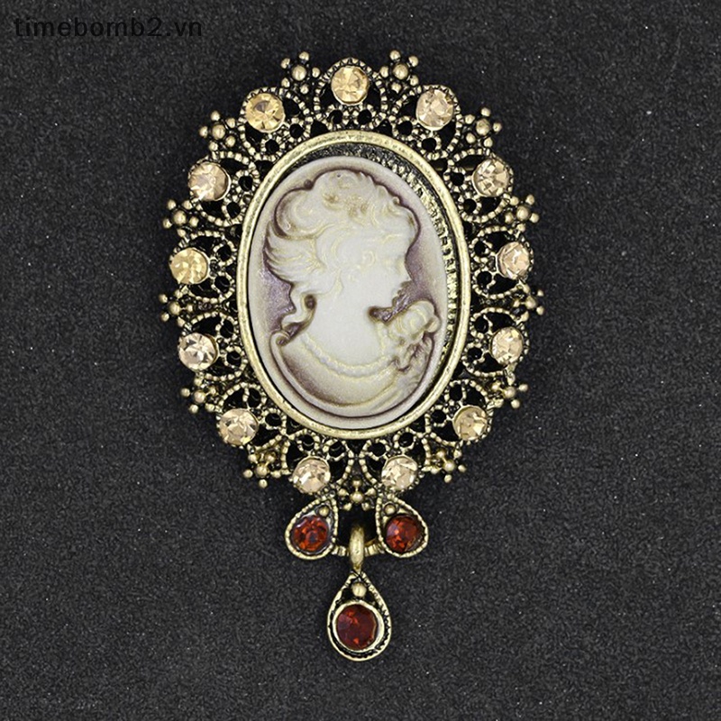 {Timebomb} Ghim Cài Áo Đính Đá Pha Lê Phong Cách Vintage Cameo Beauty.
