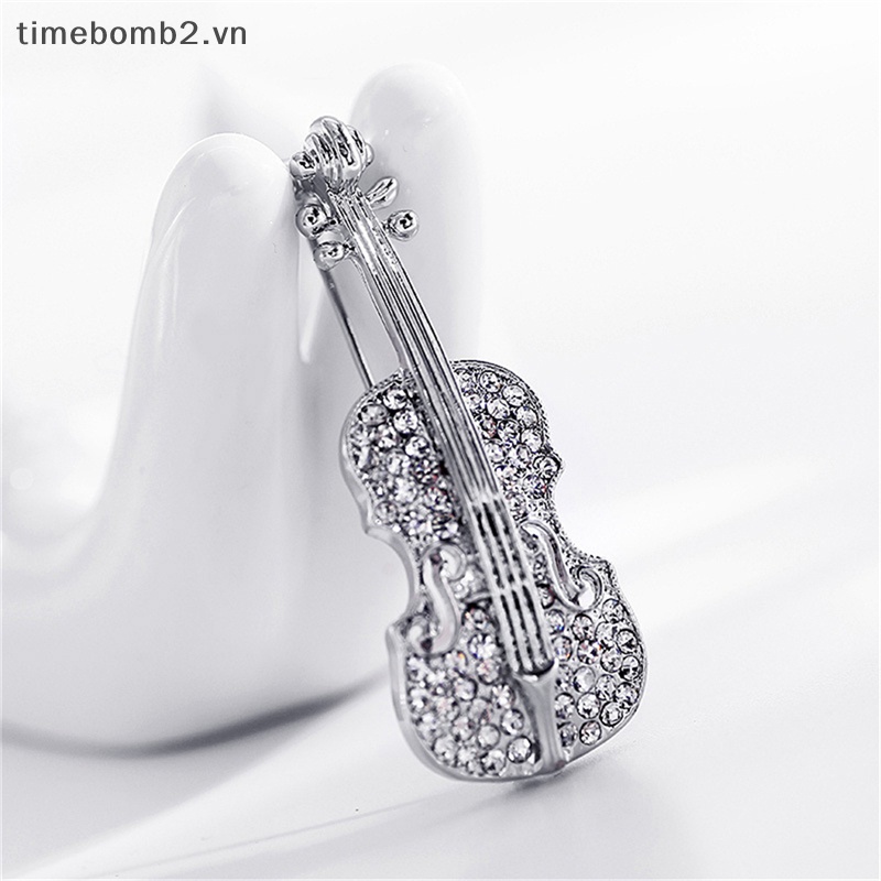 Ghim Cài Áo Mạ Vàng / Bạc Hình Đàn Violin Đính Đá Pha Lê Thời Trang