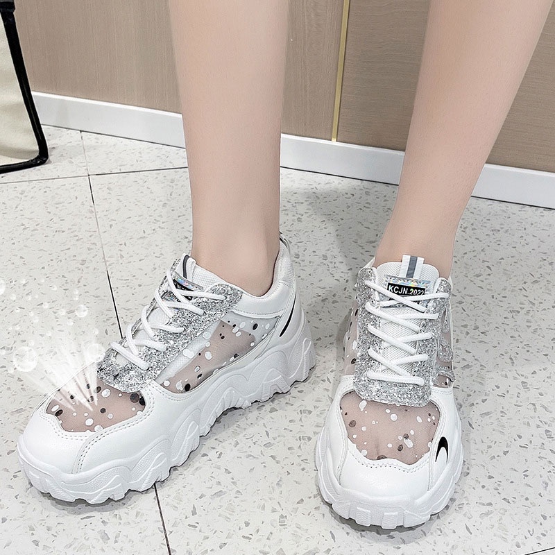 Giày Thể Thao Phối Lưới Thoáng Khí Tăng Chiều Cao Thời Trang Mùa Hè Cho Nữ