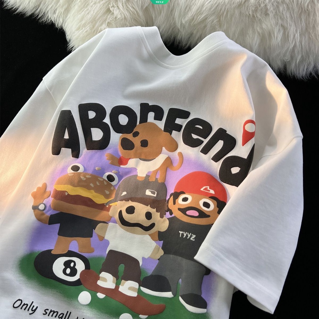 Áo Thun 100% Cotton Tay Ngắn Dáng Rộng In Họa Tiết Hoạt Hình Phong Cách Hàn Quốc Thời Trang Mùa Hè 2023