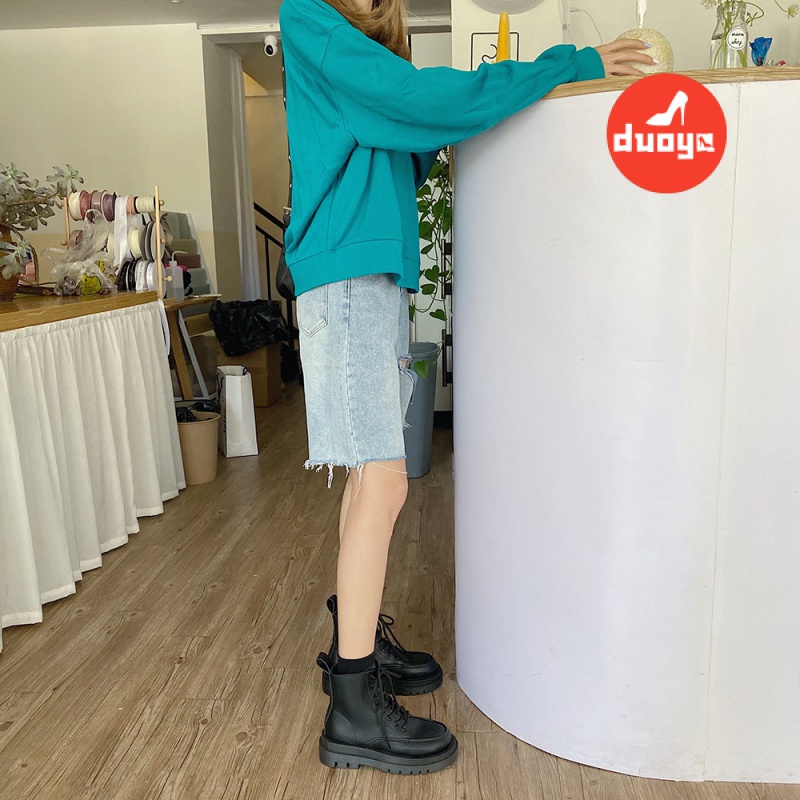 Giày Bốt Martin Màu Đen Kiểu Anh Thời Trang Mùa Hè 2021 Dễ Phối Đồ