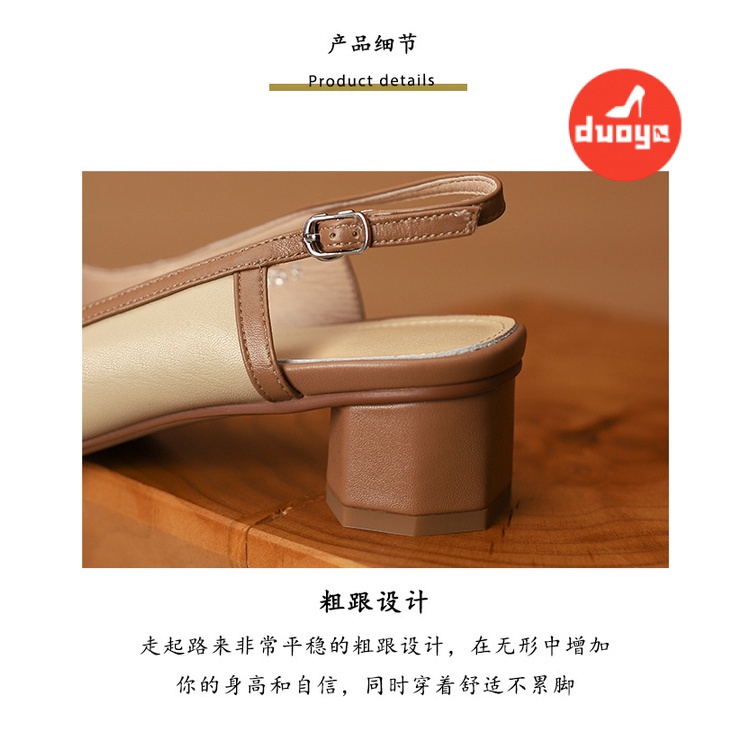 Duoya Factory~[Hàng Có Sẵn] Giày Da Đế Dày Hở Ngón Chống Mài Mòn Gót Dày Đơn Giản Cổ Điển Màu Bạc Đính Đá Thạch Anh Phong Cách Mùa Xuân Hè Chống Va Đập