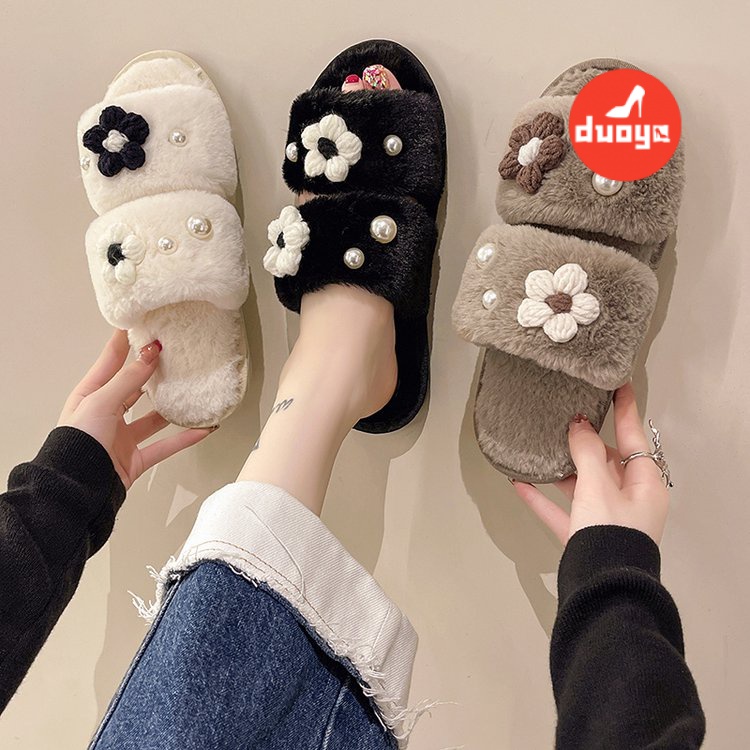 Duoya Dép Cao Su Da Lộn Đế Thấp Hình Chữ T Phong Cách Trường Học