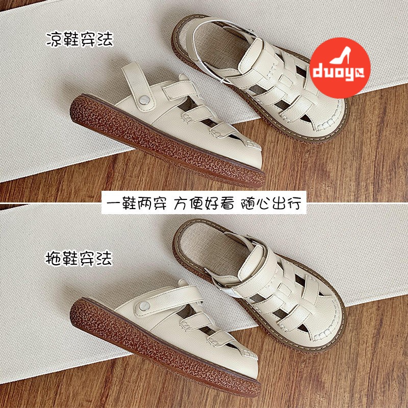 Duoya Tóc Thẳng ~ [Hàng Có Sẵn] Giày Sandal Mori Đế Dày Tăng Chiều Cao Một Nửa Phong Cách Preppy Dễ Phối Đồ Cho Nữ