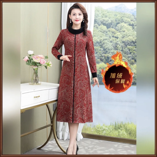 Đầm Dài Tay Cổ Lọ Size Lớn In Họa Tiết Retro Thời Trang Dành Cho Nữ