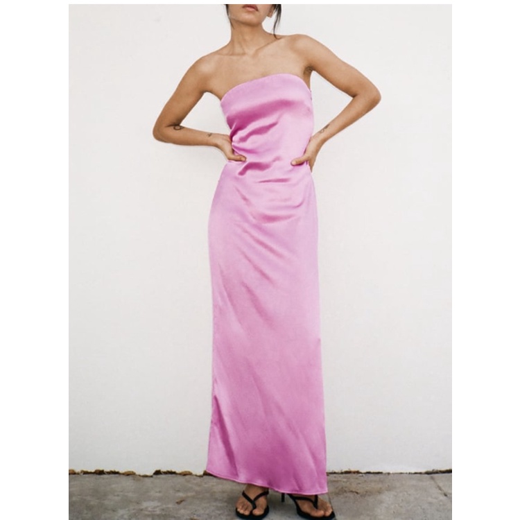 Đầm Dài Satin Hở Vai Mùa Hè Phong Cách Mới Có Cổ 23 Kiểu Dáng0219306