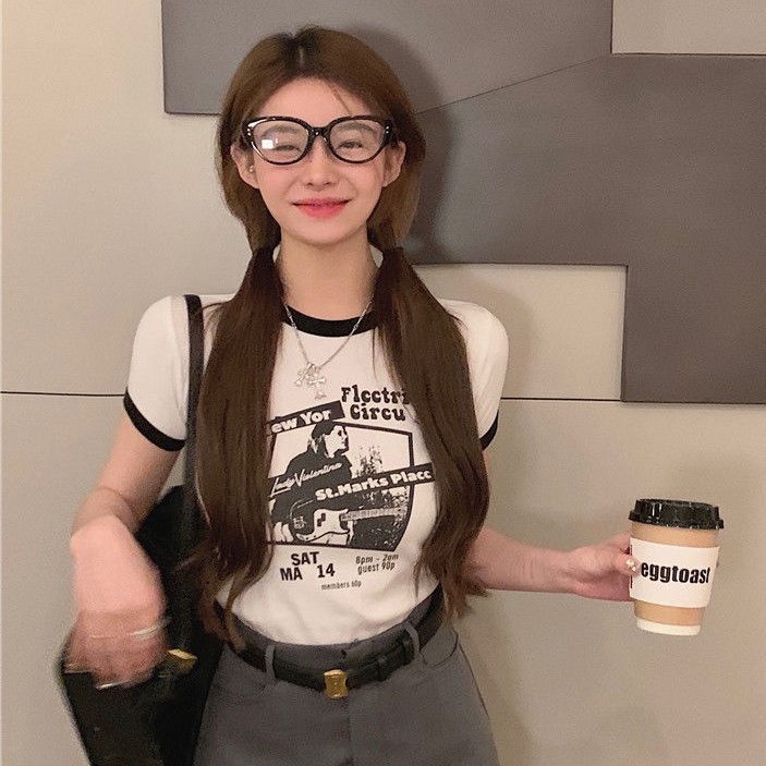 Áo thun COZOK ngắn tay dáng ôm in họa tiết thời trang cổ điển cá tính