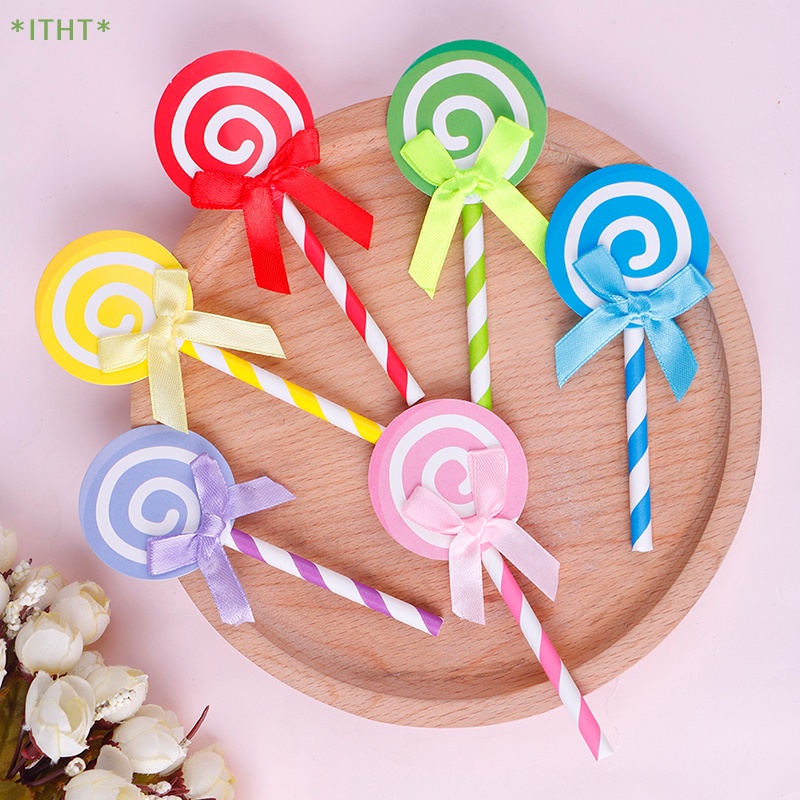 Set 6 Que Cắm Trang Trí Bánh Hình Kẹo Mút Thắt Nơ Xinh Xắn Mới