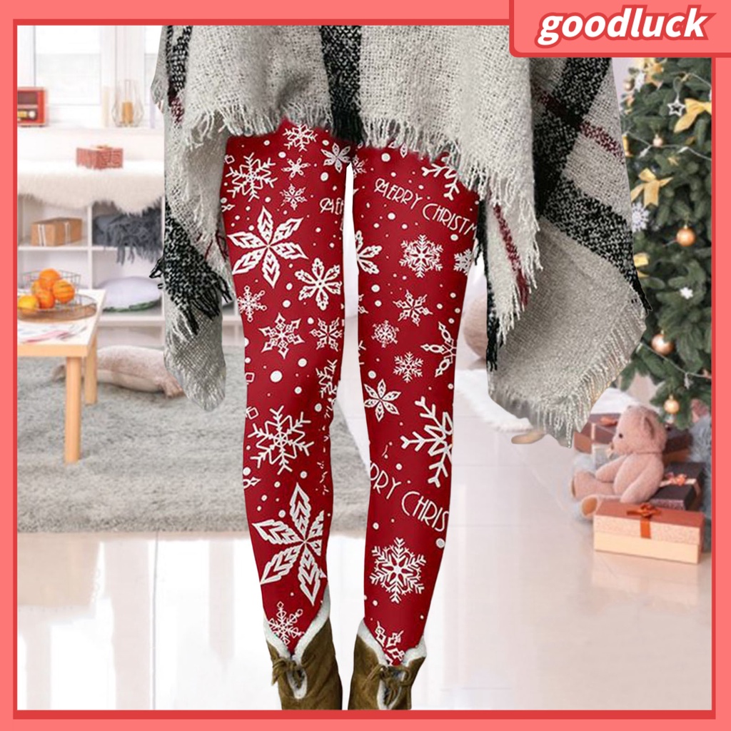 [ULK] Quần Legging Dáng Suông Lưng Cao Co Giãn Tốt Họa Tiết Bông Tuyết Giáng Sinh Đường Phố Mùa Thu Đông Cho Nữ