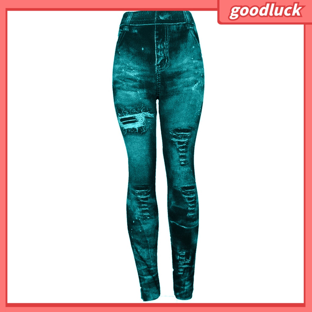 [ULK] Quần Legging Giả Jean Rách Dáng Bút Chì Co Giãn Nâng Hông Cho Nữ Plus Size