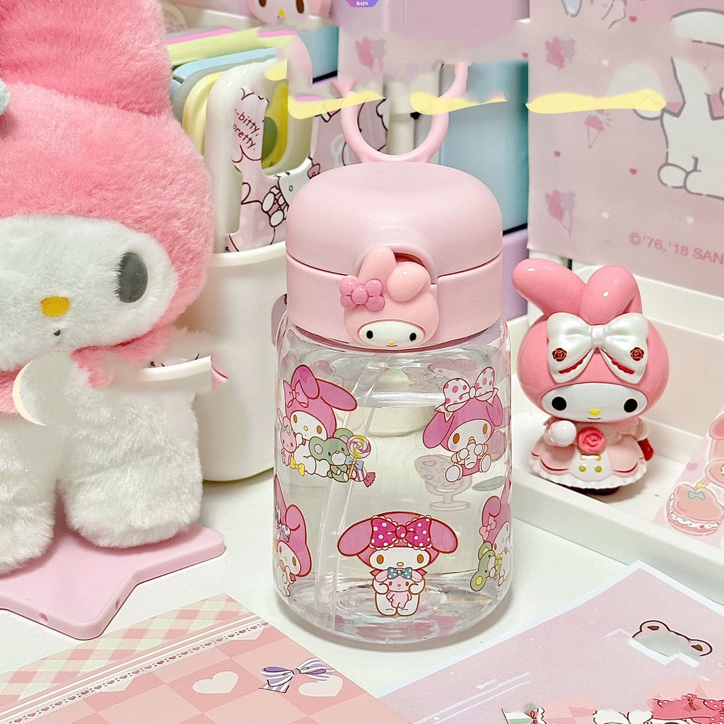 Bình Nước 400ML Sanrio Kuromi Cinnamoroll My Melody Bằng Nhựa Dạng Lò Xo Có Ống Hút In Họa Tiết Hoạt Hình Dễ Thương Nhỏ Gọn Cho Trẻ Em