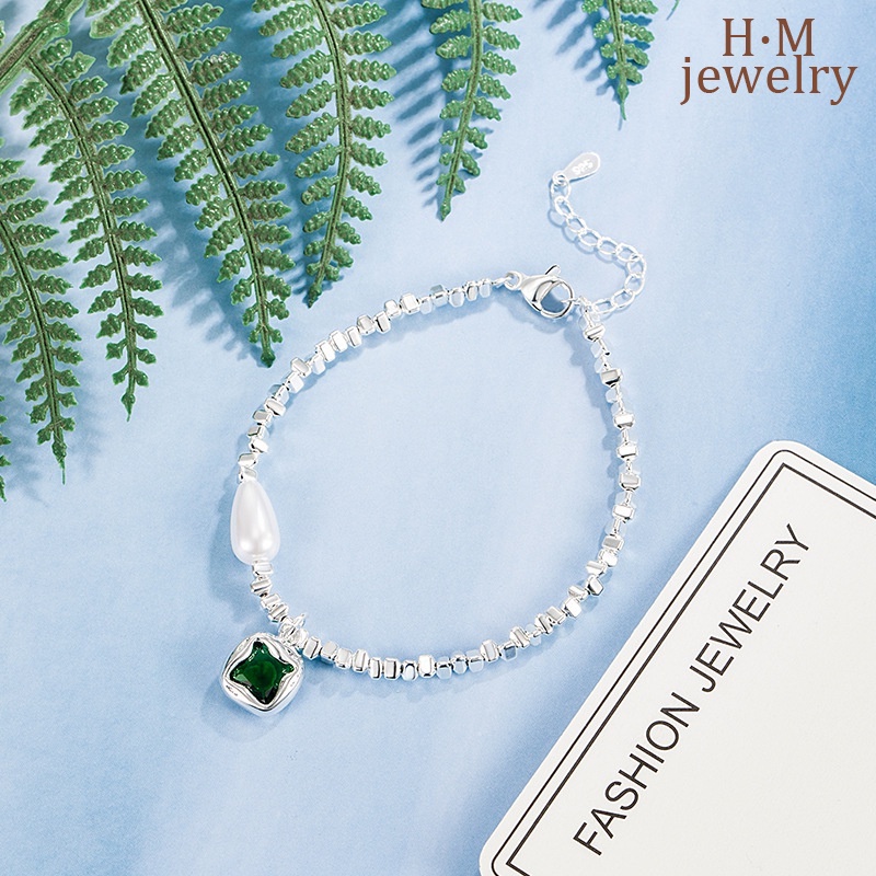 Vòng cổ Bạc 925 Mặt Vuông Đính Ngọc Trai Sang Trọng