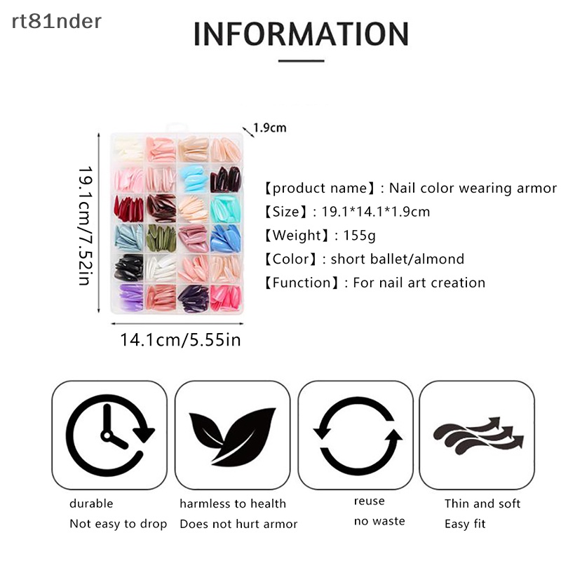 Rt Set 576 Móng Tay Giả Ngắn Che Phủ Toàn Diện Chất Liệu Acrylic