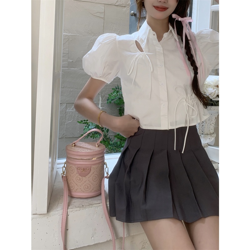 Áo Kiểu Tay Ngắn Cổ Polo Thiết Kế Dây Rút Thời Trang Mùa Hè Phong Cách Mới Cho Nữ