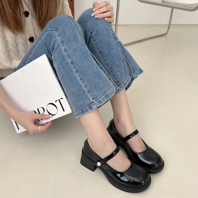 Lolita giày cao gót jk nhỏ giày ngọc trai trang trí đơn giản giày cao gót mới Mary Jane giày cao gót thô gót nữ Pháp giày cao gót nhẹ