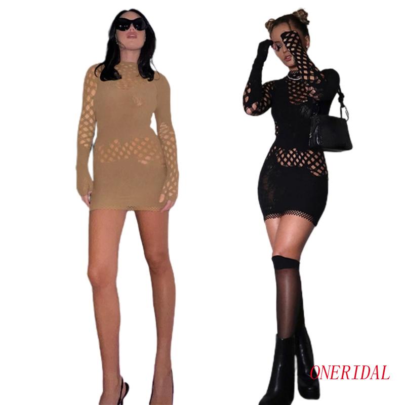 Áo liền quần Tay Dài Lưng Cao Phối Lưới Xuyên Thấu Quyến Rũ Dành Cho Nữ