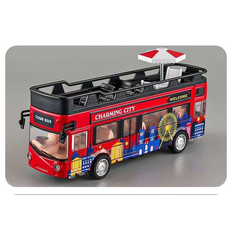 Mô Hình Xe Buýt Hai Tầng Có Đèn Và Nhạc Bằng Hợp Kim Cho Bé