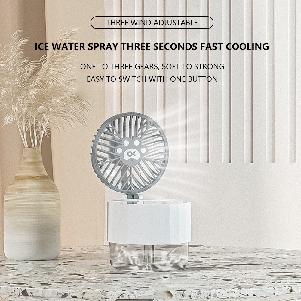 Quạt Phun Sương Mini Gấp Gọn 350ML, Quạt Tích Điện Phun Sương Để Bàn Kiêm Đèn Ngủ Mát Lạnh Mùa Hè Công Năng Sử Dung Cao YK