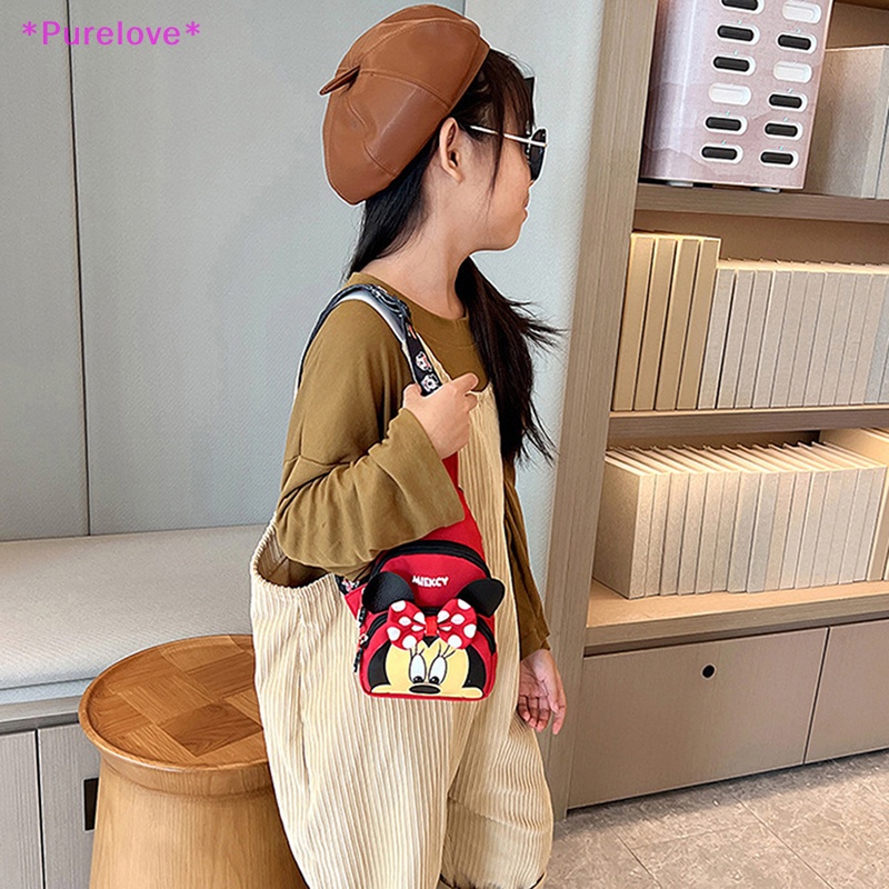 Túi Canvas Đeo Chéo Mini Phối Màu Tương Phản Họa Tiết Hoạt Hình Cho Bé Mới